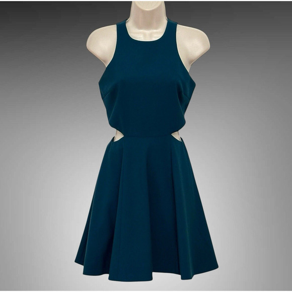 Elizabeth and James Womens Dress 2 Teal‎ Blue Emorie Cutout Halter Mini Cocktail - Picture 2 of 16